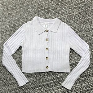 London Kaye | Cropped Long Sleeve Button Up Sweater Shirt